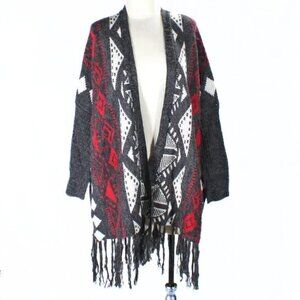 Charlotte Russe NWT Southwestern Thick Knit Open Cardigan Red White Gray